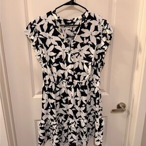 Joie Black and White Floral Tiered Mini Dress